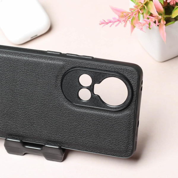 Raised Edges Black Leather Case for Oppo Reno 10 - The Hatke