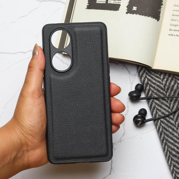 Raised Edges Black Leather Case for Oppo Reno 8t - The Hatke