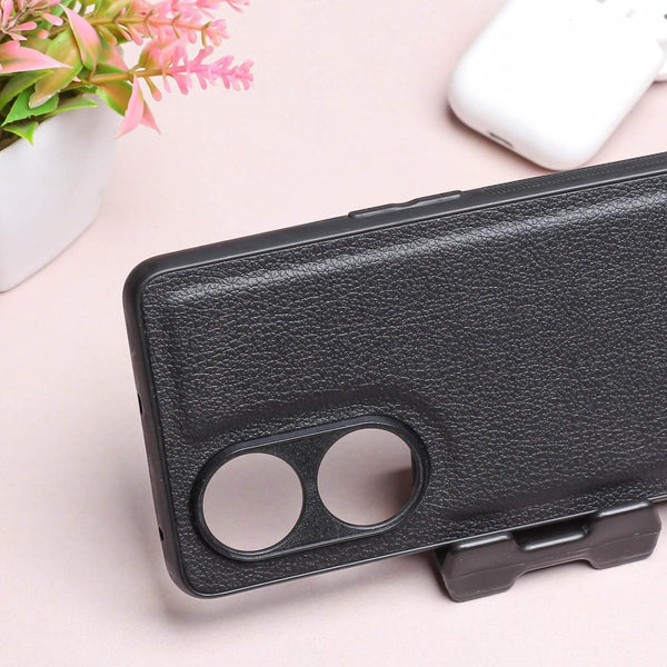 Raised Edges Black Leather Case for Oppo Reno 8t - The Hatke