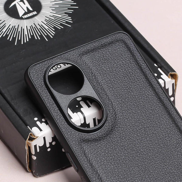 Raised Edges Black Leather Case for Oppo Reno 8t - The Hatke