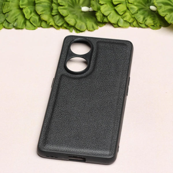 Raised Edges Black Leather Case for Oppo Reno 8t - The Hatke