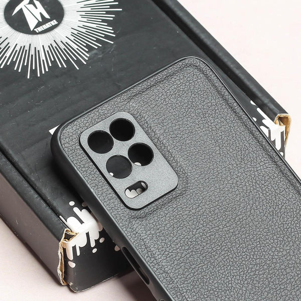 Raised Edges Black Leather Case for Realme 8 - The Hatke