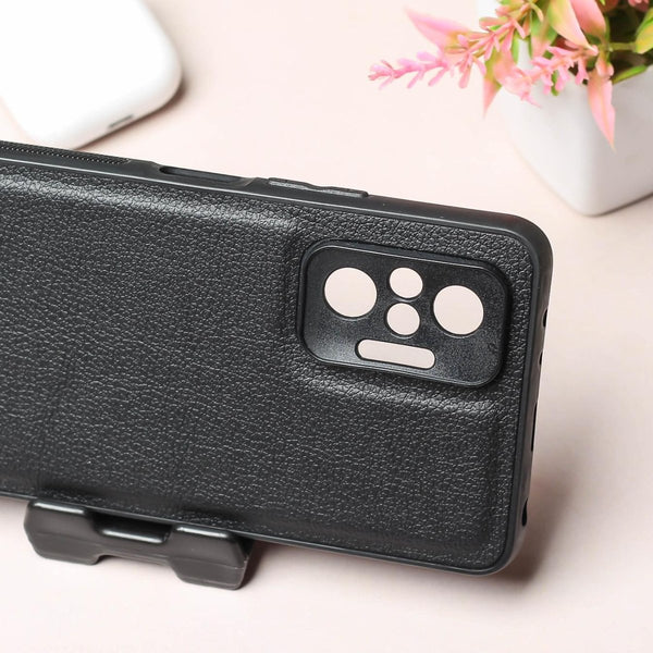 Raised Edges Black Leather Case for Redmi Note 10 Pro - The Hatke