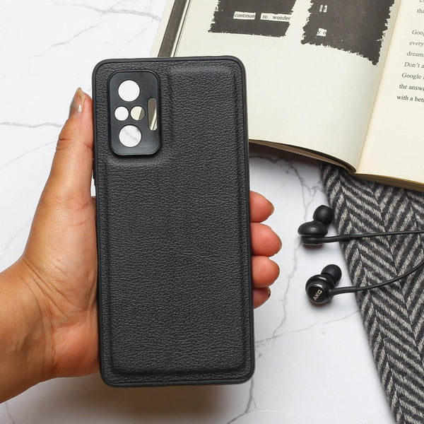 Raised Edges Black Leather Case for Redmi Note 10 Pro Max - The Hatke