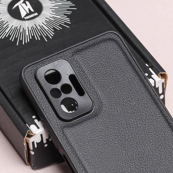 Raised Edges Black Leather Case for Redmi Note 10 Pro Max - The Hatke