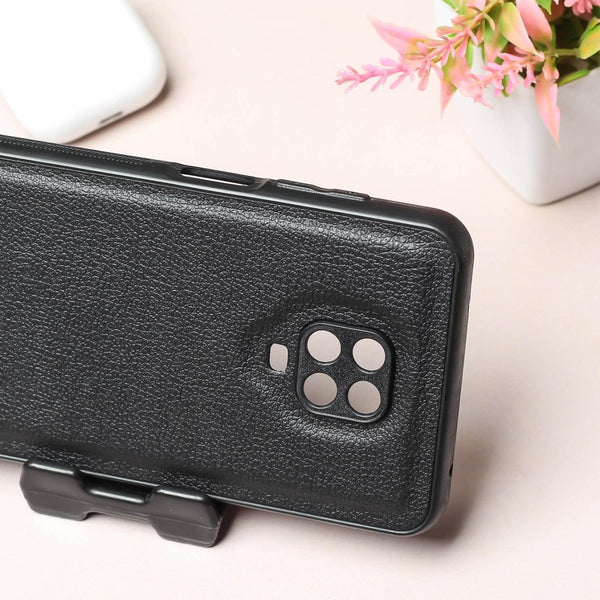 Raised Edges Black Leather Case for Redmi Note 9 Pro - The Hatke