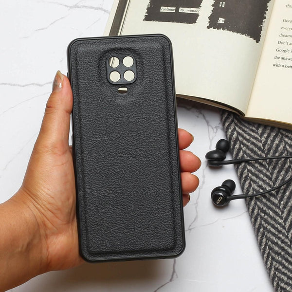 Raised Edges Black Leather Case for Redmi Note 9 Pro Max - The Hatke