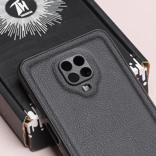 Raised Edges Black Leather Case for Redmi Note 9 Pro Max - The Hatke