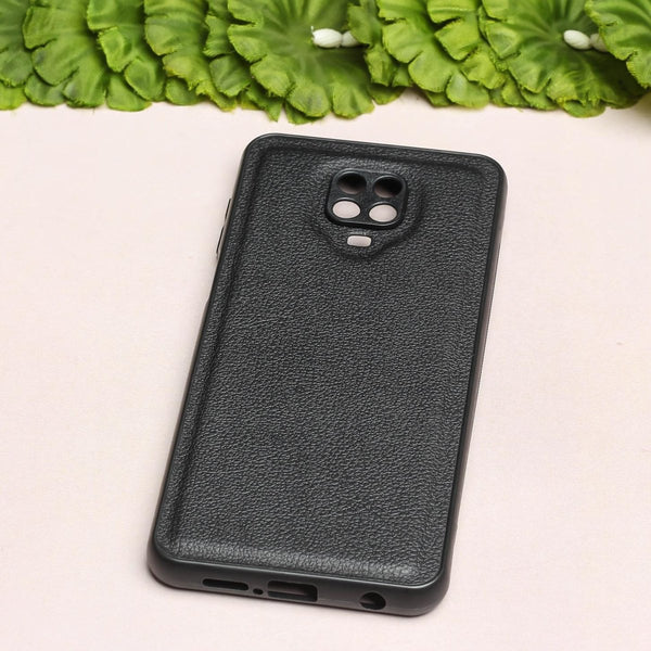 Raised Edges Black Leather Case for Redmi Note 9 Pro Max - The Hatke