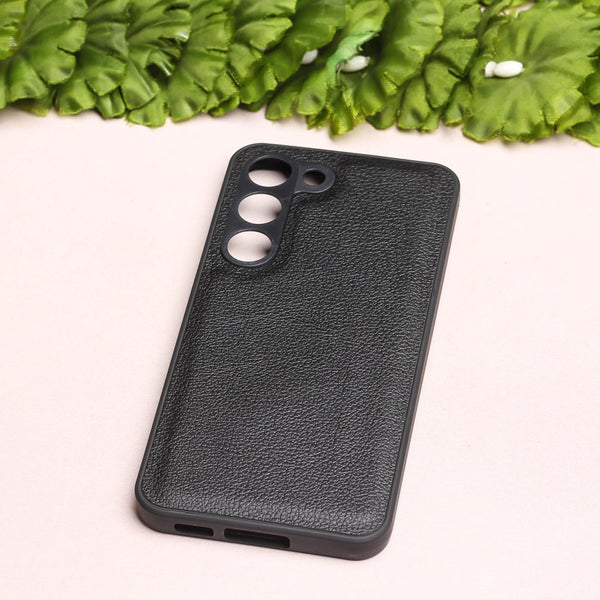 Raised Edges Black Leather Case for Samsung S23 - The Hatke