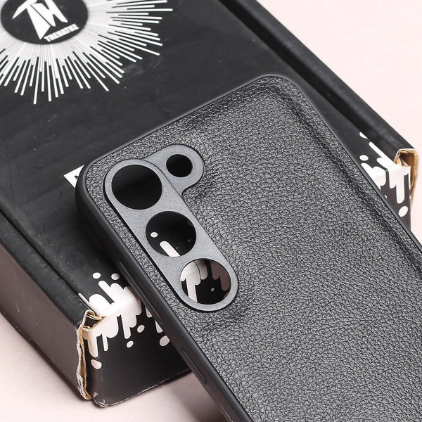 Raised Edges Black Leather Case for Samsung S23 - The Hatke