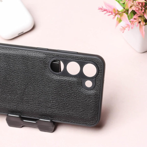 Raised Edges Black Leather Case for Samsung S23 - The Hatke