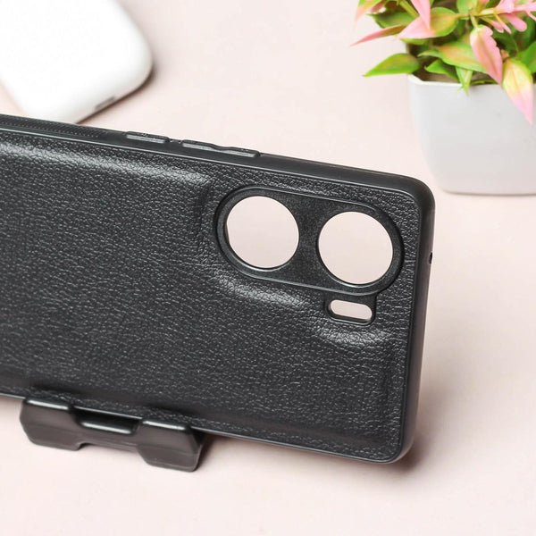 Raised Edges Black Leather Case for Vivo V29E - The Hatke