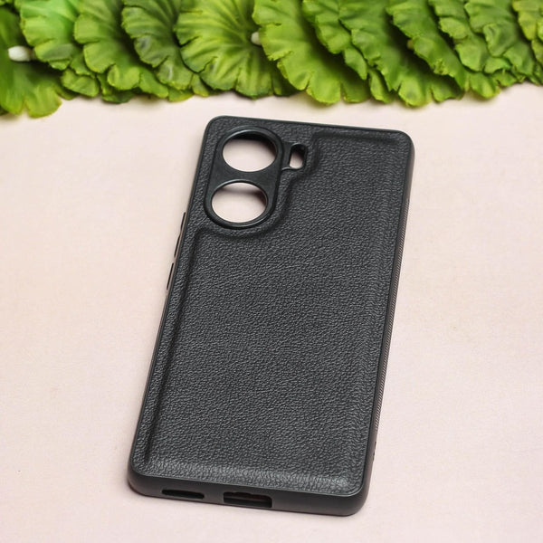 Raised Edges Black Leather Case for Vivo V29E - The Hatke