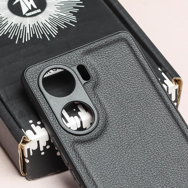 Raised Edges Black Leather Case for Vivo V29E - The Hatke