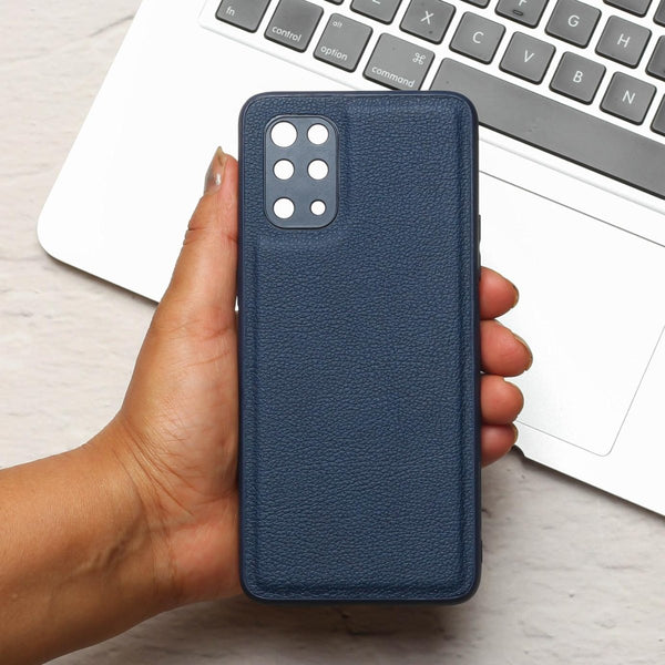 Raised Edges Blue Leather Case for Oneplus 8t - The Hatke