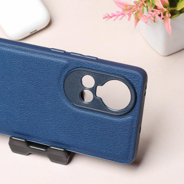 Raised Edges Blue Leather Case for Oppo Reno 10 - The Hatke