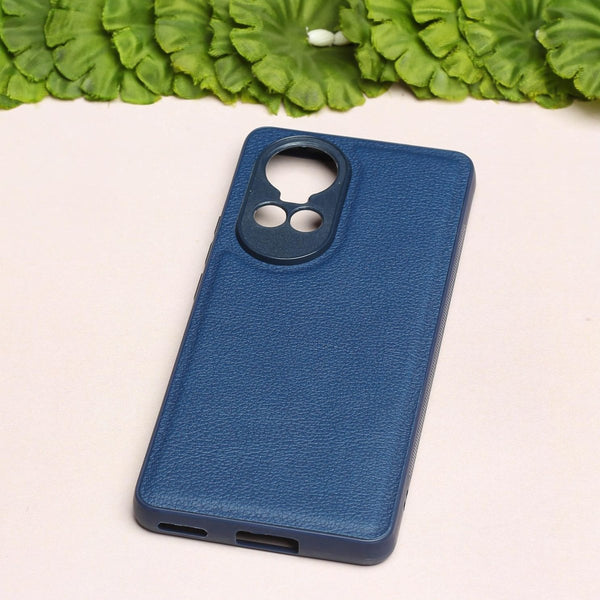 Raised Edges Blue Leather Case for Oppo Reno 10 - The Hatke