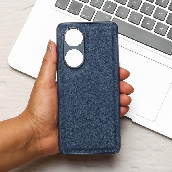 Raised Edges Blue Leather Case for Oppo Reno 8t - The Hatke