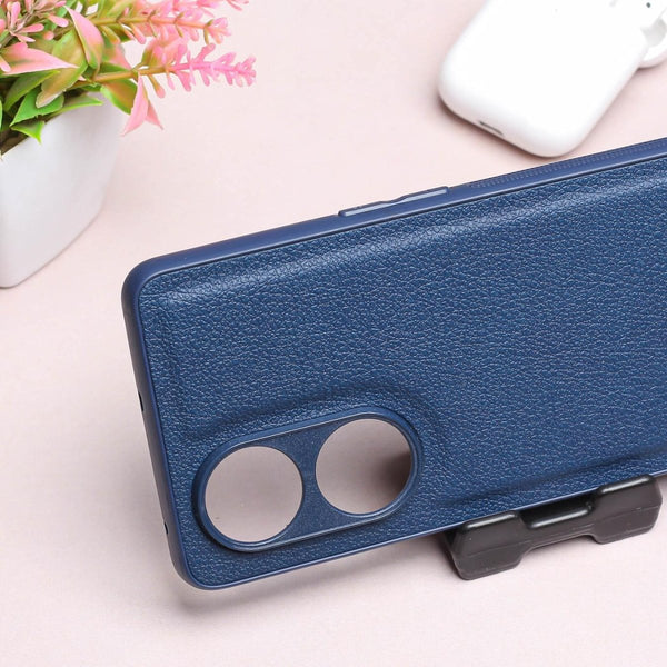 Raised Edges Blue Leather Case for Oppo Reno 8t - The Hatke