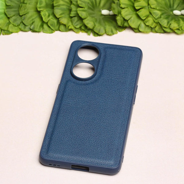 Raised Edges Blue Leather Case for Oppo Reno 8t - The Hatke
