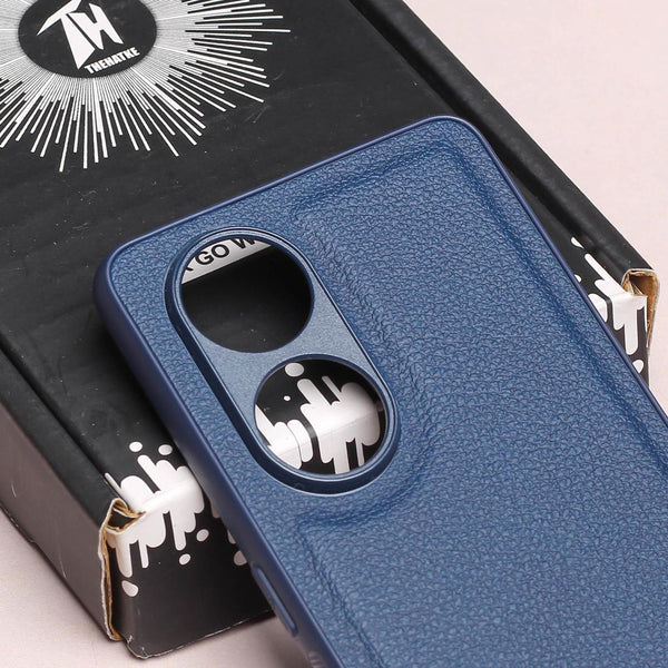 Raised Edges Blue Leather Case for Oppo Reno 8t - The Hatke