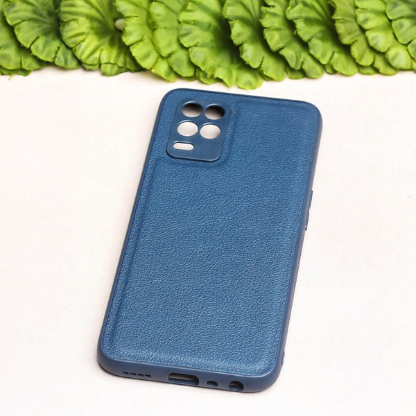 Raised Edges Blue Leather Case for Realme 8 - The Hatke