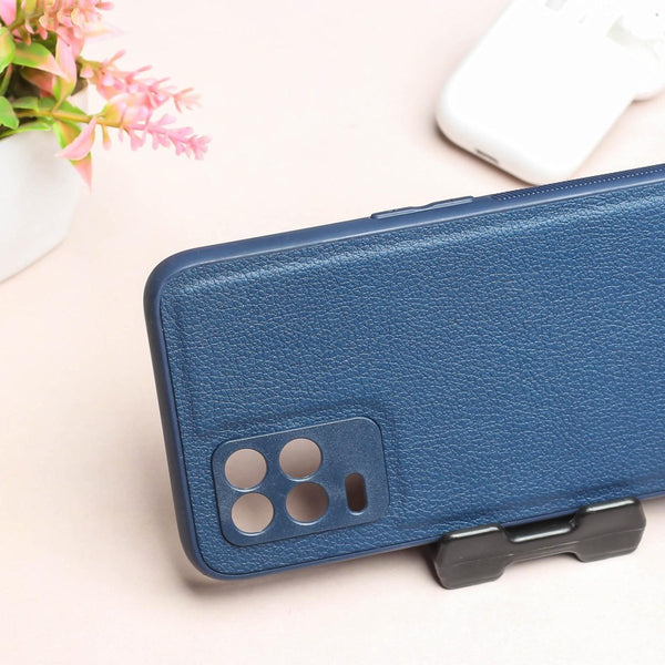 Raised Edges Blue Leather Case for Realme 8 - The Hatke