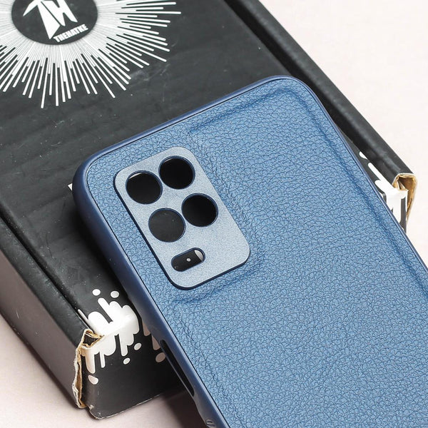 Raised Edges Blue Leather Case for Realme 8 - The Hatke