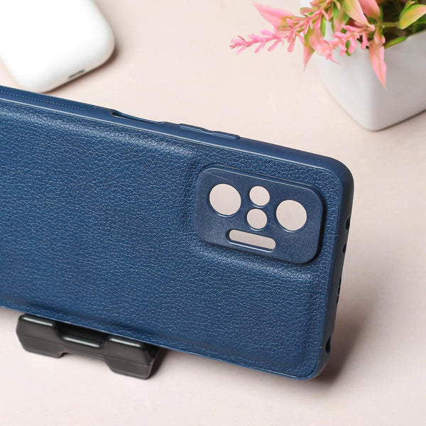 Raised Edges Blue Leather Case for Redmi Note 10 Pro - The Hatke