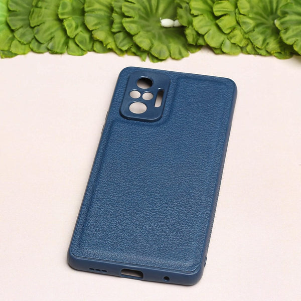 Raised Edges Blue Leather Case for Redmi Note 10 Pro - The Hatke
