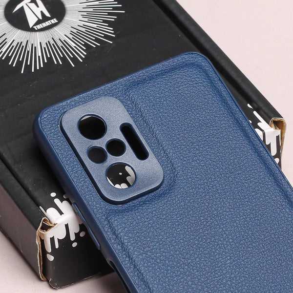 Raised Edges Blue Leather Case for Redmi Note 10 Pro - The Hatke
