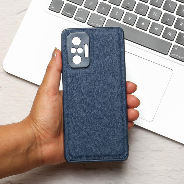 Raised Edges Blue Leather Case for Redmi Note 10 Pro Max - The Hatke