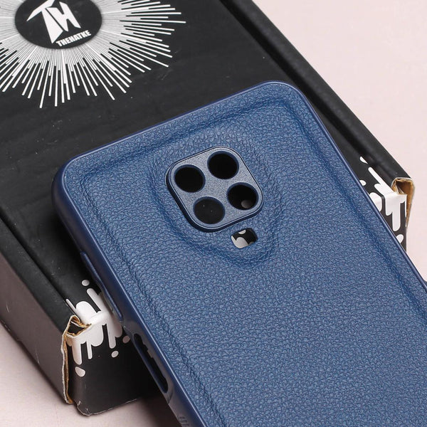 Raised Edges Blue Leather Case for Redmi Note 9 Pro - The Hatke