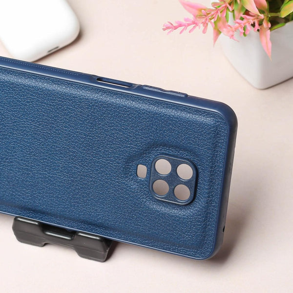 Raised Edges Blue Leather Case for Redmi Note 9 Pro - The Hatke
