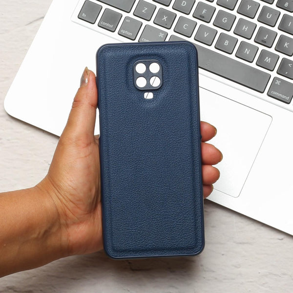 Raised Edges Blue Leather Case for Redmi Note 9 Pro Max - The Hatke
