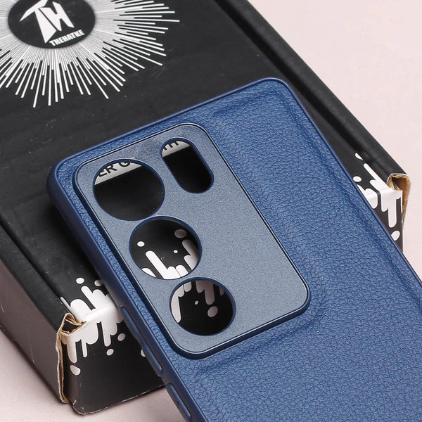 Raised Edges Blue Leather Case for Vivo V29 - The Hatke