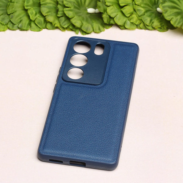Raised Edges Blue Leather Case for Vivo V29 - The Hatke