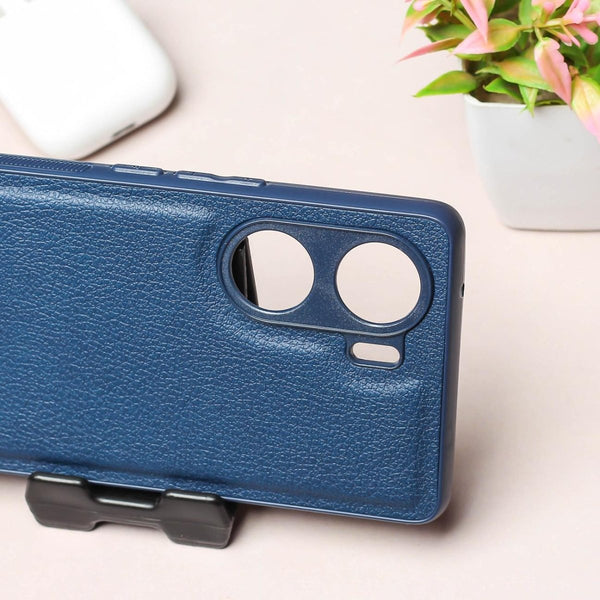 Raised Edges Blue Leather Case for Vivo V29E - The Hatke