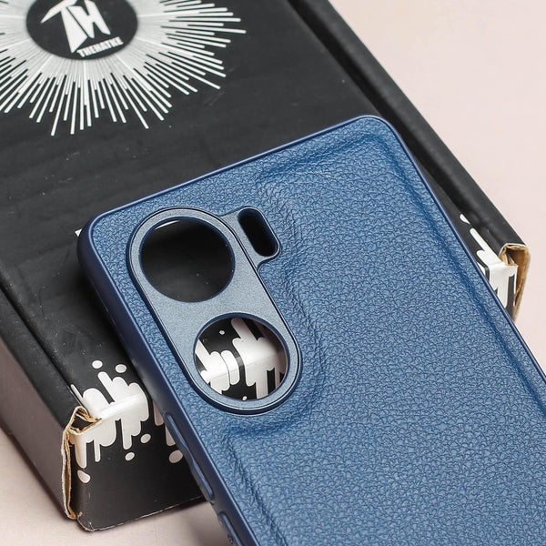 Raised Edges Blue Leather Case for Vivo V29E - The Hatke