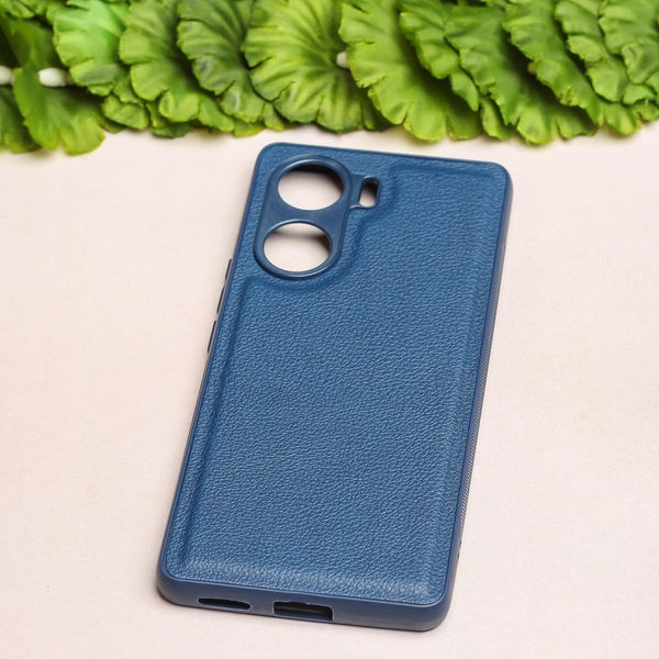 Raised Edges Blue Leather Case for Vivo V29E - The Hatke