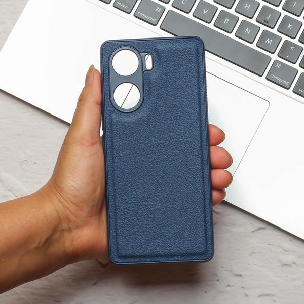 Raised Edges Blue Leather Case for Vivo V29E - The Hatke