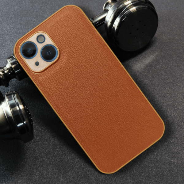 Raised Edges Brown Leather Case for Apple Iphone 15 - The Hatke