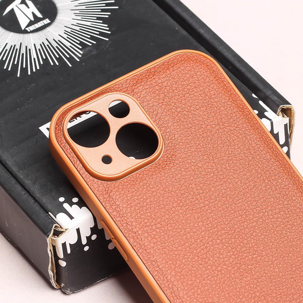 Raised Edges Brown Leather Case for Apple Iphone 15 - The Hatke