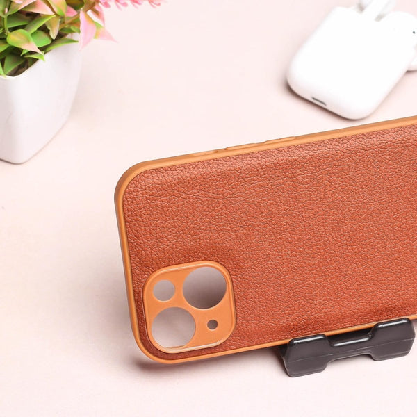 Raised Edges Brown Leather Case for Apple Iphone 15 - The Hatke