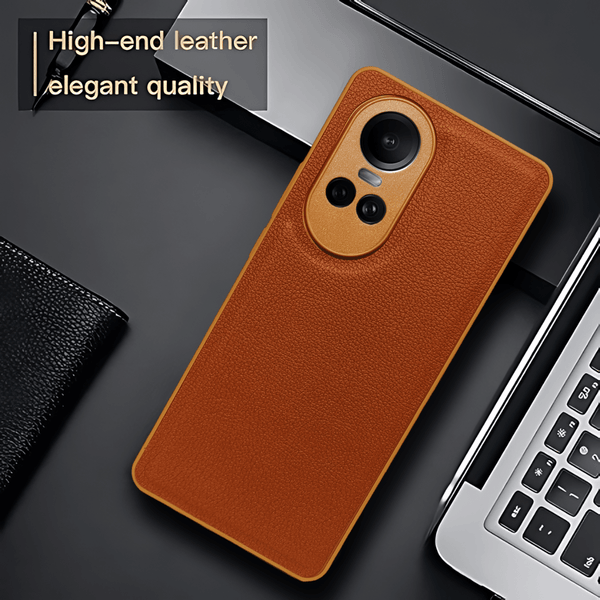 Raised Edges Brown Leather Case for Oppo Reno 10 - The Hatke