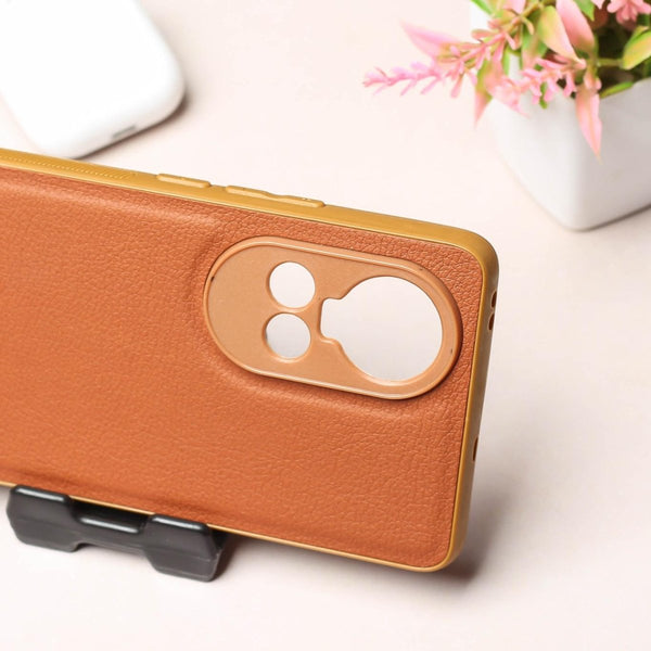 Raised Edges Brown Leather Case for Oppo Reno 10 - The Hatke
