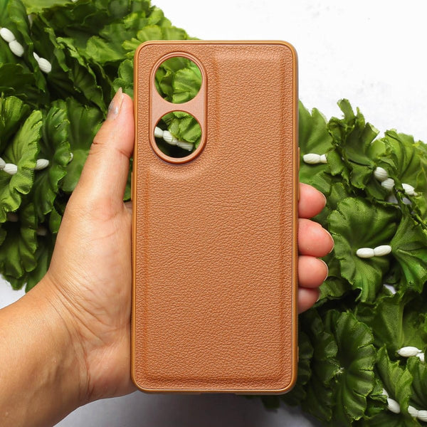 Raised Edges Brown Leather Case for Oppo Reno 8t - The Hatke