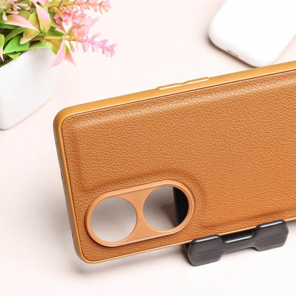 Raised Edges Brown Leather Case for Oppo Reno 8t - The Hatke