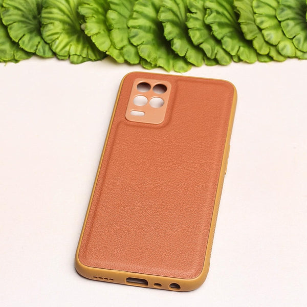 Raised Edges Brown Leather Case for Realme 8 - The Hatke